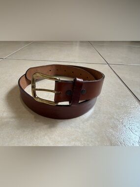 Oil Tan Top Grain Brown Leather Belt Gold Buckle Size 30- USA Made